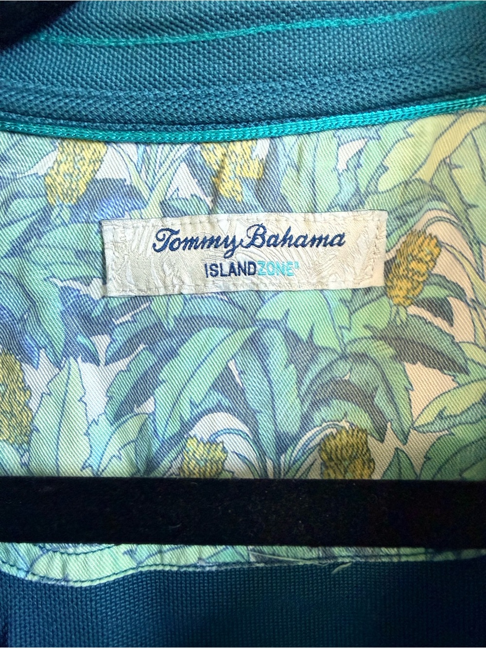 EUC Tommy Bahama Teal Blue Short Sleeve Polo with Island-Print Placket - Picture 2 of 7